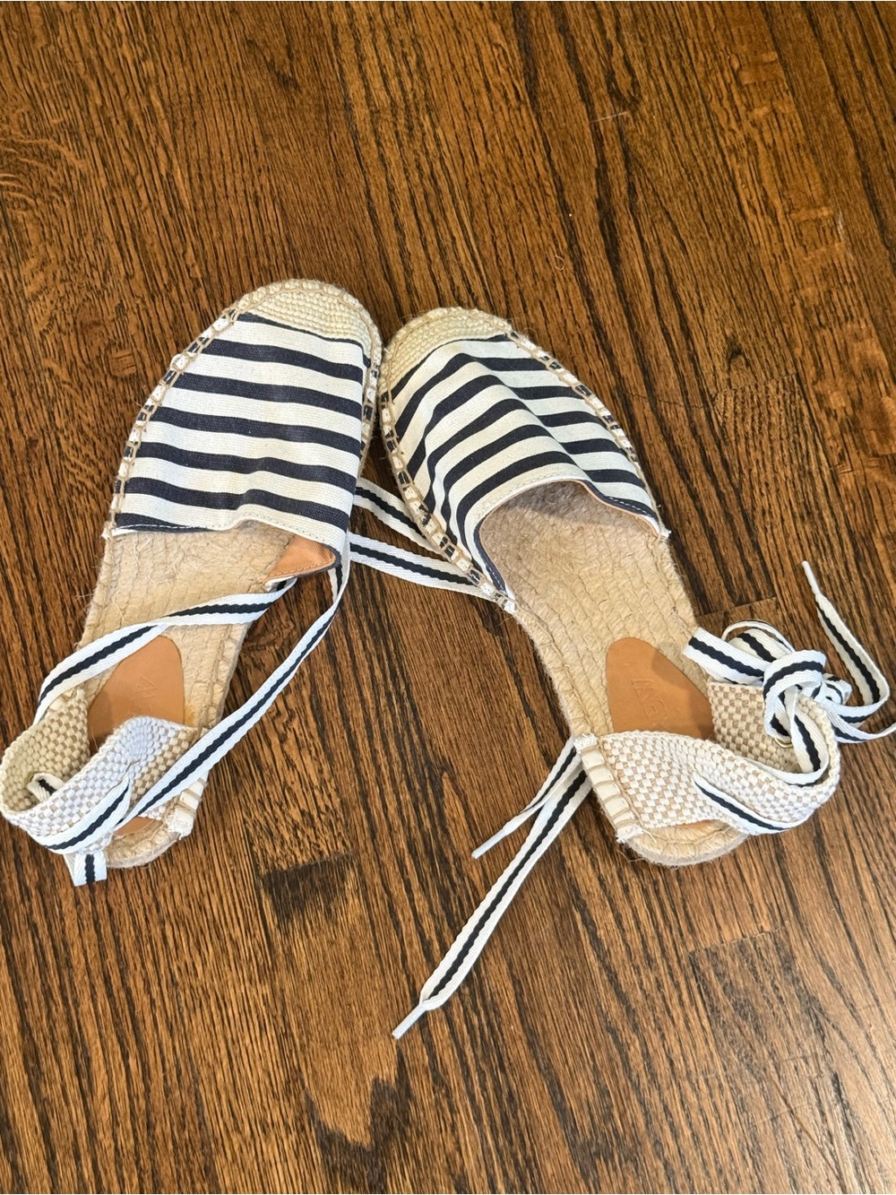 J. Crew Navy and White Striped Espadrille Tie Flats